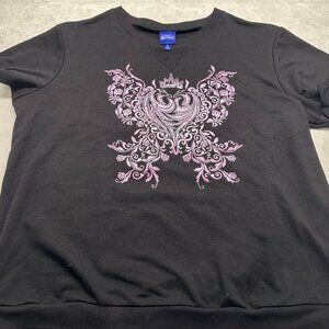 Disney Descendants 2 Black Crewneck Sweatshirt Pink Crest Graphic XL
